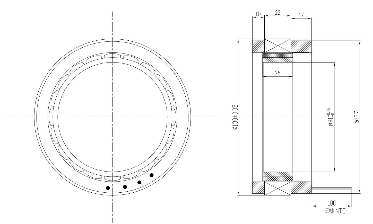 130mm Frameless Motor 953W | 21.5Nm | 1800rpm | 48 VDC