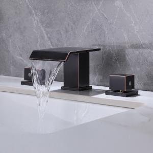 Hotel Household Three Hole Widespread Matte Black Bathroom Faucet All Copper