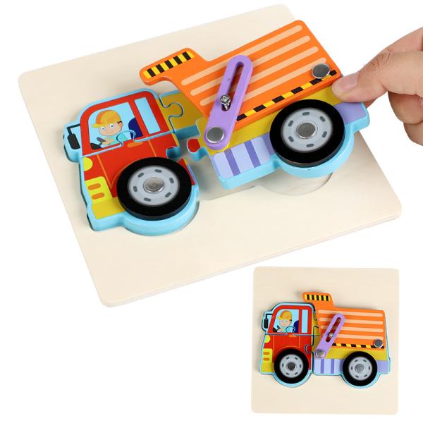 Wooden Vehicle Puzzle Baby DIY Education Development Toy Montessori Color Shape Learning