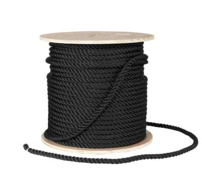 Cabo de amarre marino de poliéster negro de doble torsión de 3 cabos