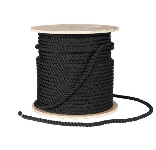 Cabo de amarre marino de poliéster negro de doble torsión de 3 cabos