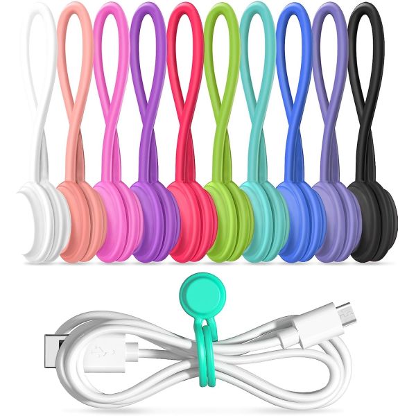 Magnetic Cable Ties 10 PCS Reusable Cable Organizers Earbuds Cords USB Cable Manager Keeper Wrap Ties Straps
