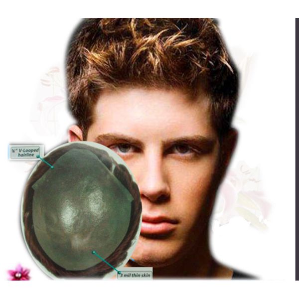 100% High Quality Huan Hair Full Skin V-Looped toupee hairpieces in stock