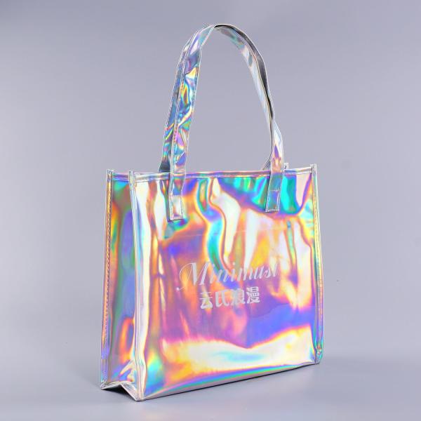 Hot Sale Gift Custom Color Logo Foldable Transparent Waterproof Holographic Shopping Clear TotePvc Tote Waterproof Transparent Shoulder Jelly Custom Pvc Shopping Holographic Bag Clear Laser Handbag