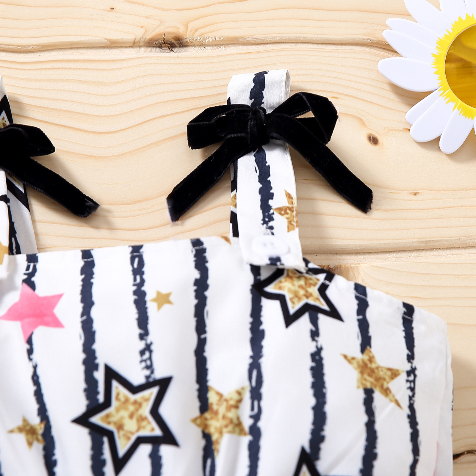 Little Star Pattern 30in Children'S Dress Clothing Summer Black And White Striped Dress
