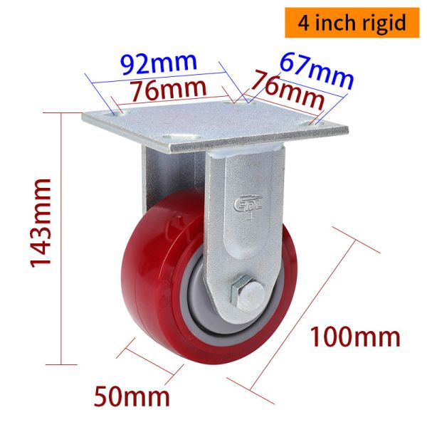 EDL Heavy Duty 4inch 350kg Plate TPU Caster by Rigid, Swivel and Brake type 734-86