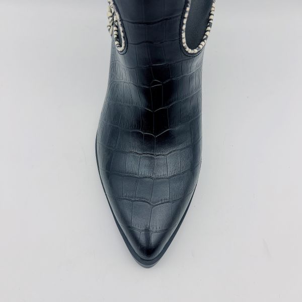 SGS ROHS Womens Leather Dress Boots Soft Nappa Leather Black Crocodile Print Ankle Boots