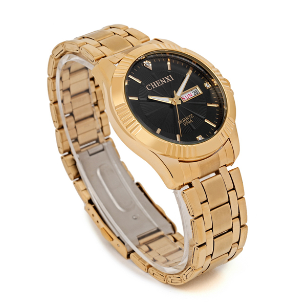050DC Black White Golden Wristwatches Man 050DC Stainless Steel Band Full Gold Watch