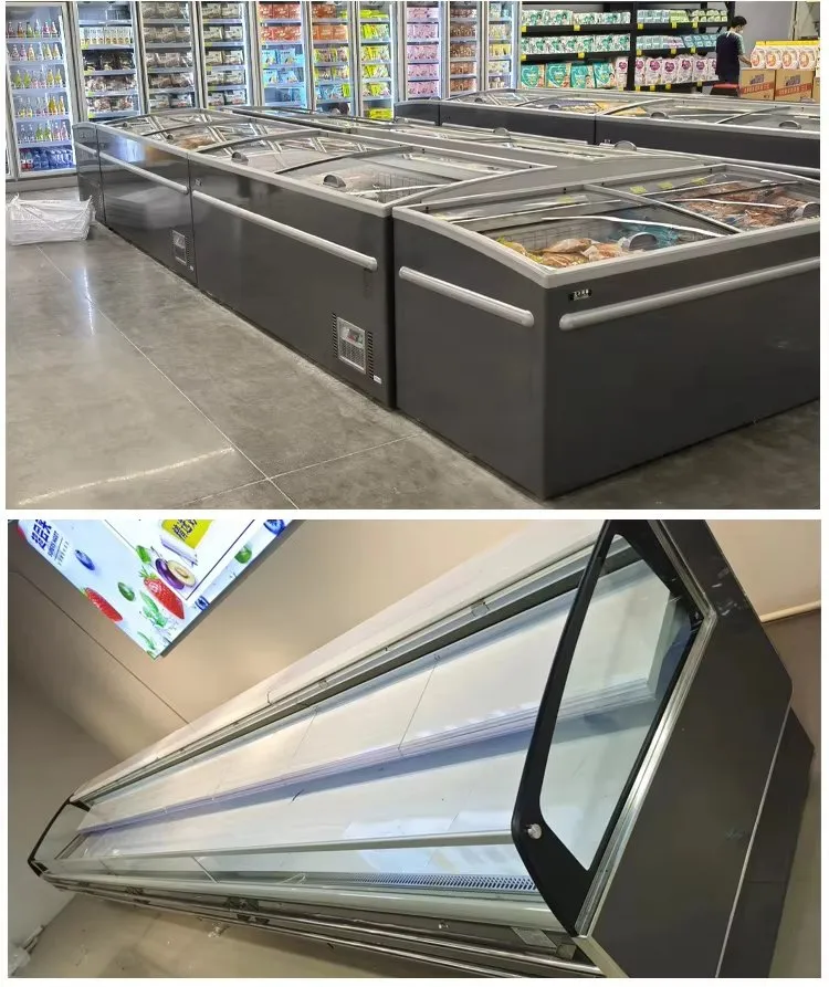 340W Combined Island Freezer Thermostat Commercial Refrigeration Equipment Double Doors