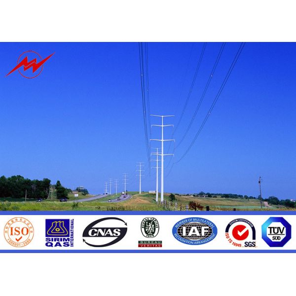 Bitumen 132kv Double Circuit Galvanized Steel Pole , Steel Power Poles