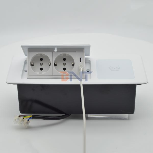Dual AC Outlet Pop-up Electrical Socket USB Charging Wireless Charger Extension Cord-EU Plug Standard IP44 Rated 10A Capacity