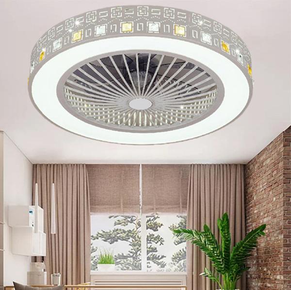 220V 55cm Smart Ceiling Fan Light with APP and Controller Control Fashion Round smart ceiling fan Light(WH-VLL-13)