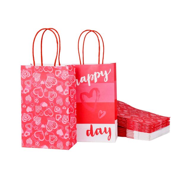 Color personalizado aceptado Cargo pesado regalo de arte de San Valentín Bolsa Kraft rosa Bolsas de papel
