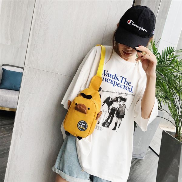 Summer chicken canvas bags kids purse chest bag red duck Fanny pack canvas OEM logo picture shoulder crossbody bag