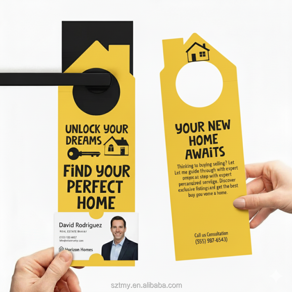 Custom Plastic PVC Door Hangers Flyers Logo Room Door Open House Sign Real Estate Agents For Hotel