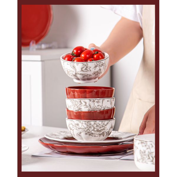 Business Gifts Floral Porcelain Ceramics Salad Bowl Set of 4 Sustainable and Stylish