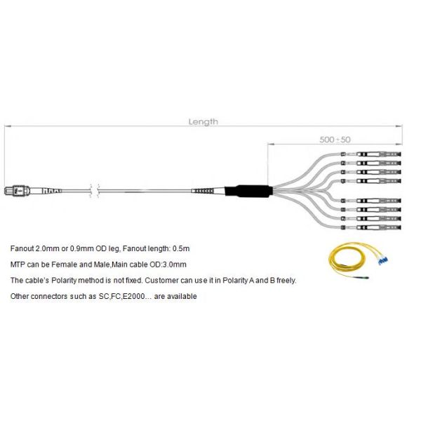 8F MTP OM3 Fiber Optic MTP-LC 2.0mm Straight Harness Cable for High-Density Data Center Applications