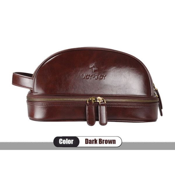 Luxury PU Leather Mens Toiletry Bag Khaki Black Brown Colors OEM/ODM Service