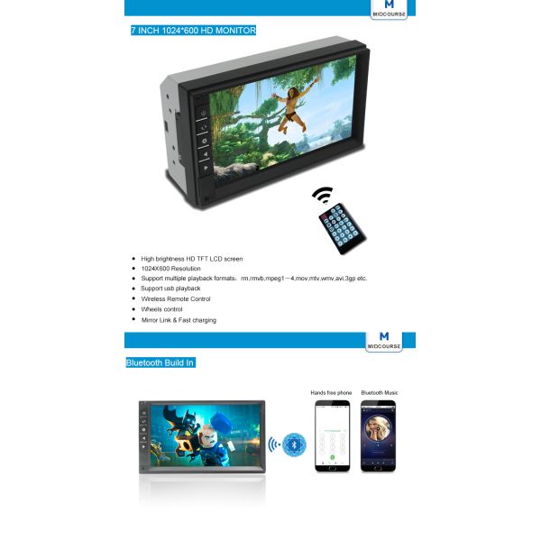 Оптовый стерео автомобиля Блуэтоотх экрана касания Дин дюйма 2 универсалии 7 с новой связью /New УИ /Fast Чарг обломока/зеркала К200С