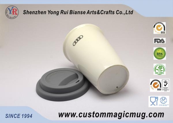 Safe Scald Preventable Porcelain Double Wall Ceramic Mug With Silicone Lid And Sleeve