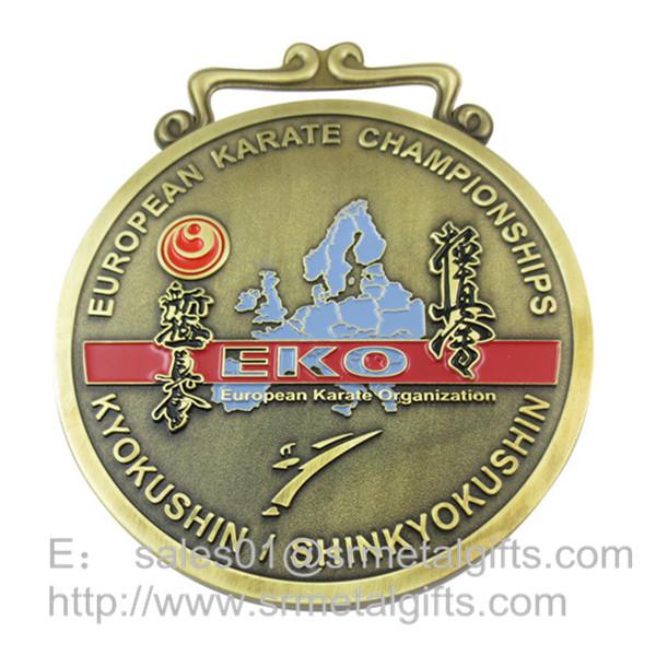 Metal sports medal with ribbon lace, personalized metal ribbon medals and medallions