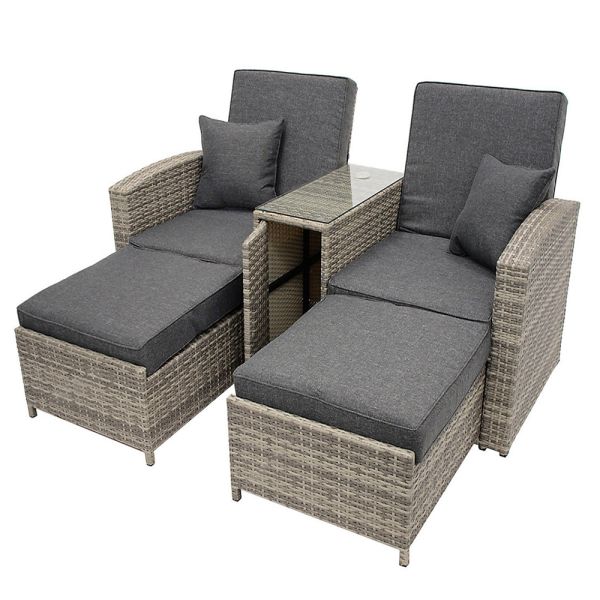 Swimming Pool Chaise Lounge Plastic Rattan Outdoor Furniture Multi-Function Chair Stool Storage Box Table