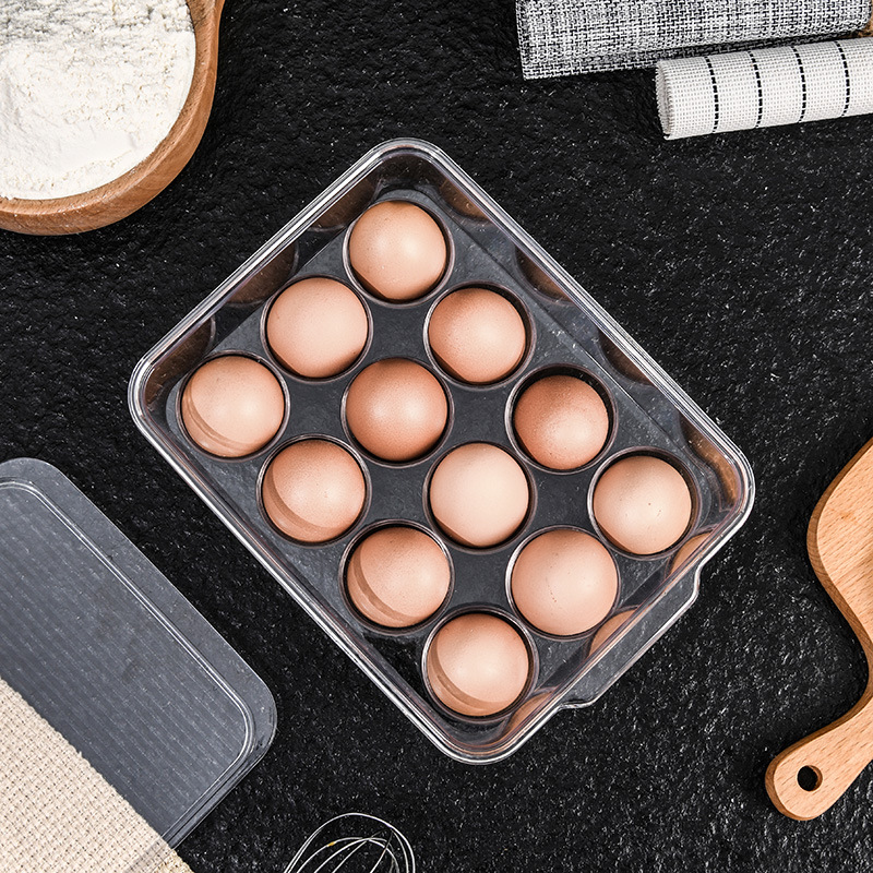 Transparent Acrylic 12-Grid Egg Storage Box with Lid Clear Refrigerator Organizer for Chicken Duck Eggs Kitchen Food Container
