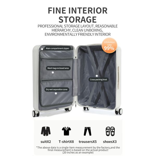 1988 hardside luggage set TSA lock spinner wheel suitcase , black ,pink ,white ,light blue USB -charging multi-functional front opening cup holder trolley case, 20/24inch Traveling Bag