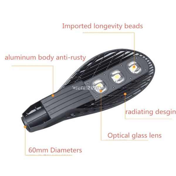 Black / Grey Housing Led Street Lamp 3pcs Bridgelux Epistar Chip For 60mm Pole