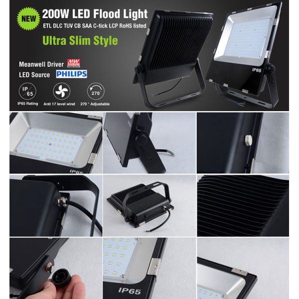 Waterproof Slim Outdoor LED Flood Lights 200w SMD 3030 Chips