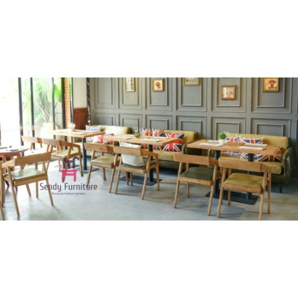 Geometry Oak Wood Upholstered Dining Chairs Commercial Wood Chairs 60 Degree Armrest