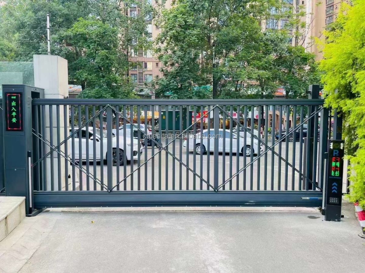 Modern Auto Aluminum Security Gate Commercial Outside Sliding Entrance Main Door Motorized Telescopic Outdoor Factory Gate