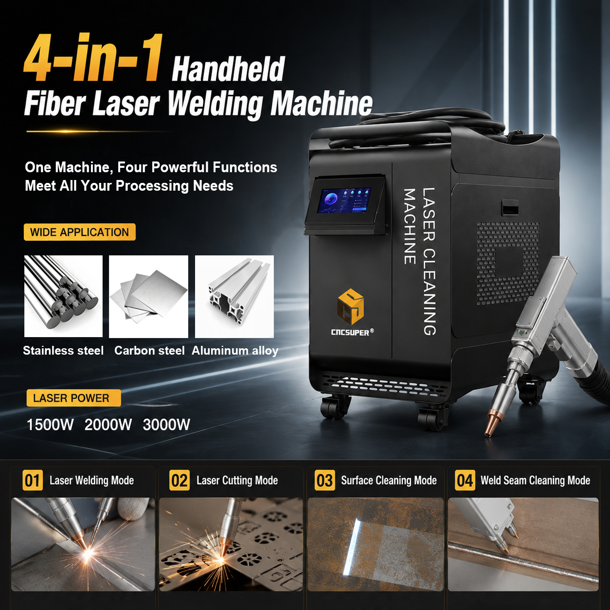 4-in-1 Handheld Fiber Laser Welding Machine For Stainless Steel Carbon Steel Aluminum Alloy