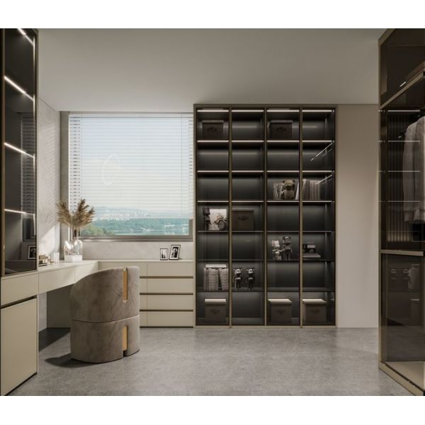 Effortless Style And Functionality Modern U-Shaped Wardrobe With White-Almond Doors