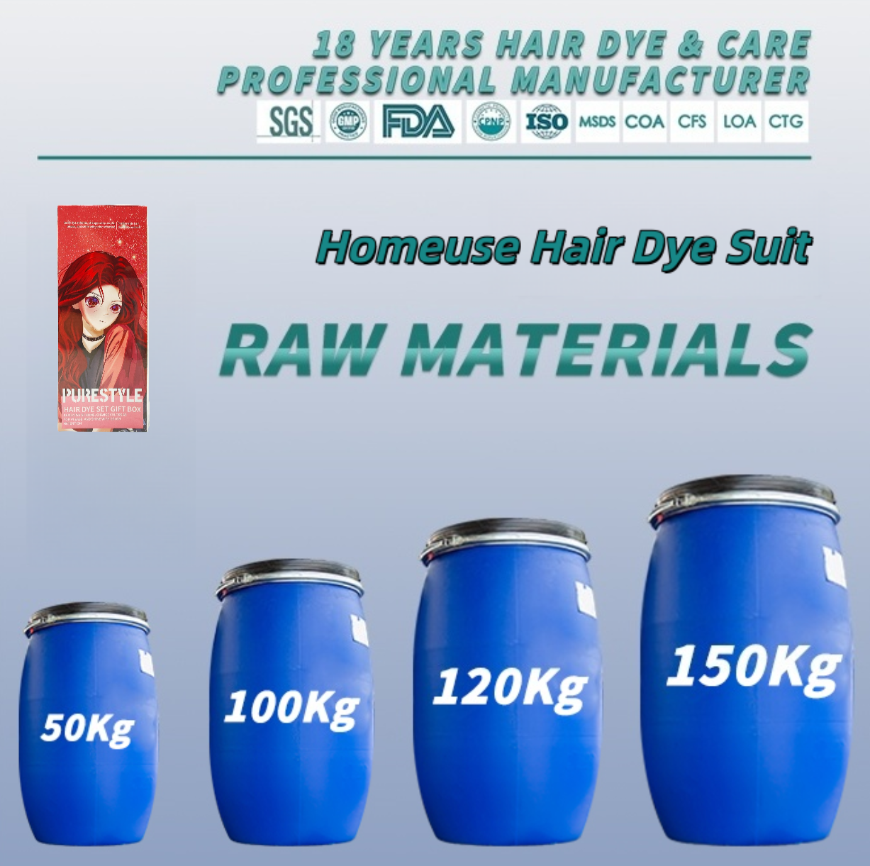 Purestyle Semi Permanent Hair Dye Kit Raw Material Herbal Formula Organic Hair Color Cream for Home Use OEM Available