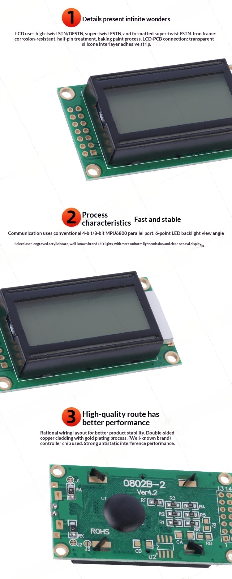 YMC0802SB-X01 Monochrome LCD Module 5.0V ST7066 Drive IC STN Blue