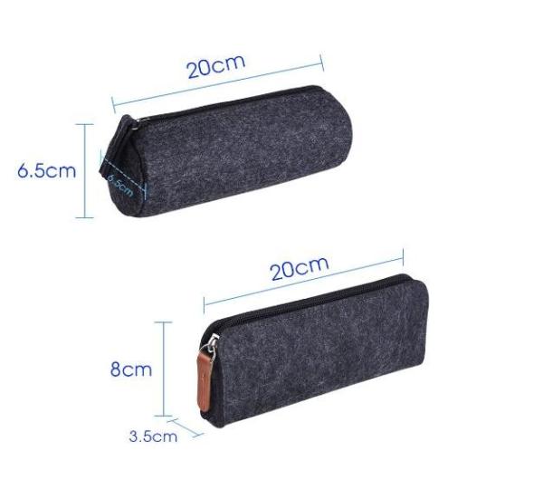 Dark Gray Felt Zipper Pencil Bag For Middle Schoolers Multi Use High Strength