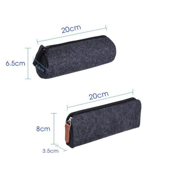 Dark Gray Felt Zipper Pencil Bag For Middle Schoolers Multi Use High Strength