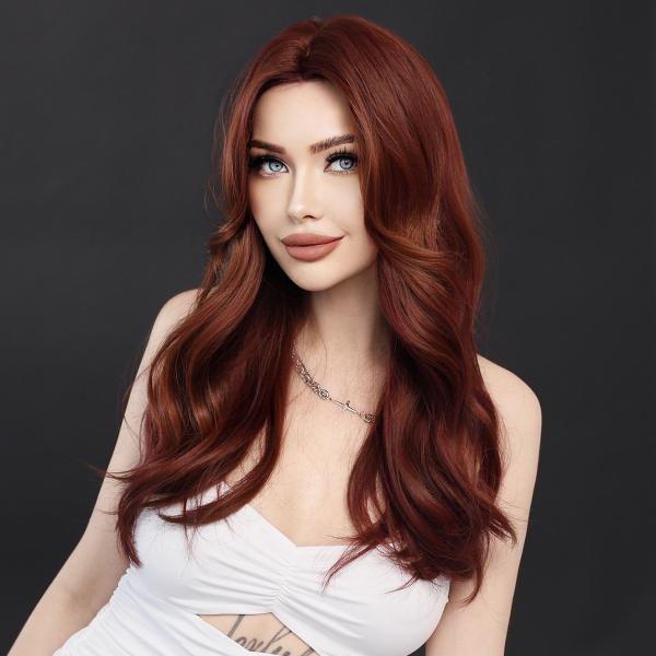 Fashion Long Body Wave Hair Auburn Synthetic Wigs For Women