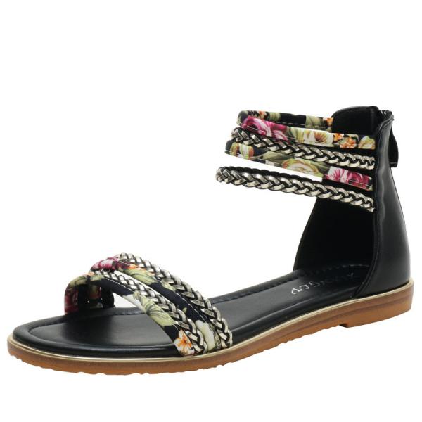 BS136 Flat Roman Shoes 2021 New Ladies Fashion Casual Sandals Vacation Travel Floral Cloth Beach Women'S Shoes Sandals B