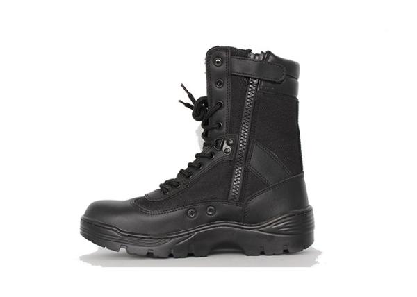 9 Inches Black Tactical  Leather Military Combat Boots With Zipper Full Grain Leather