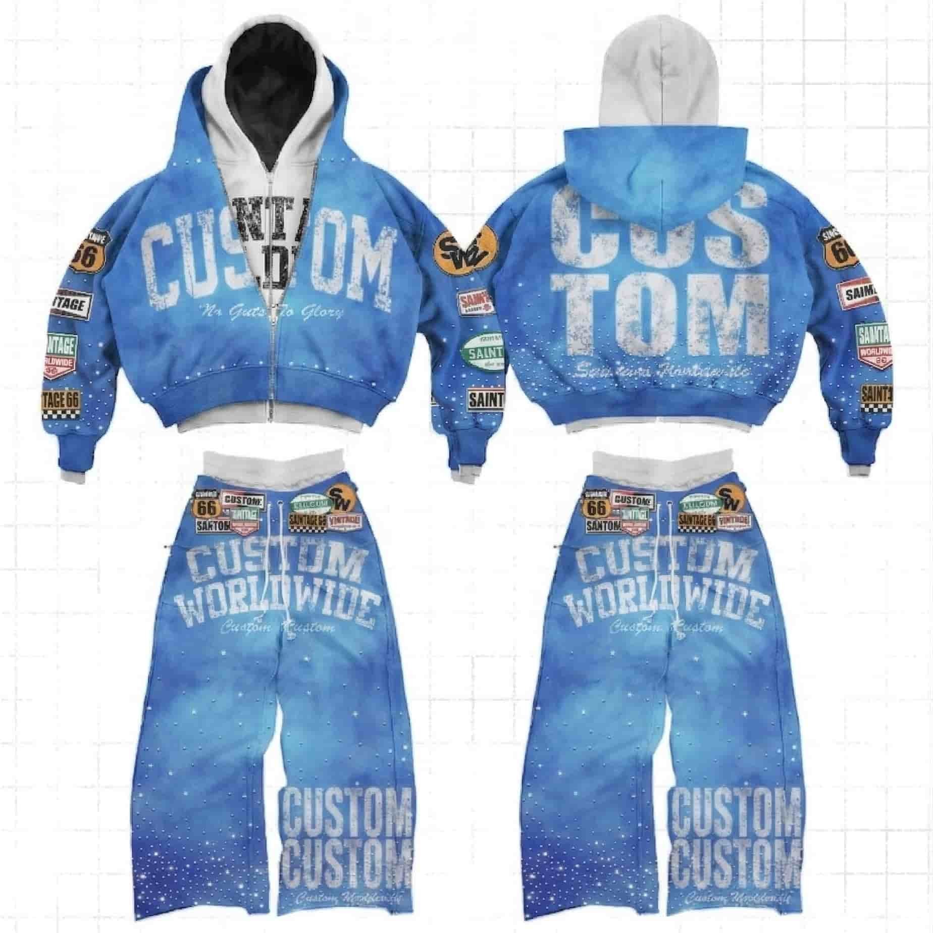 Custom Heavyweight Washed Tracksuit with Rhinestones and Woven Patches
