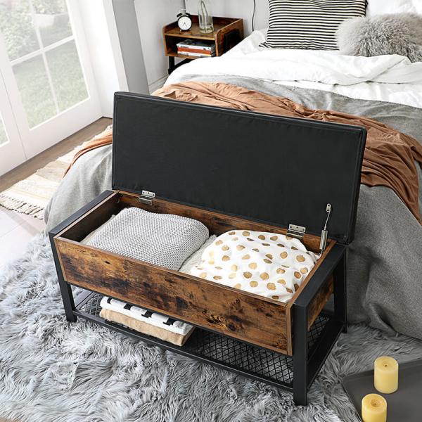 Faux Leather Storage Bench, Shoe Bench with Cushion, Industrial Shoe Rack, Storage Shoe Bench, ULSB47BX