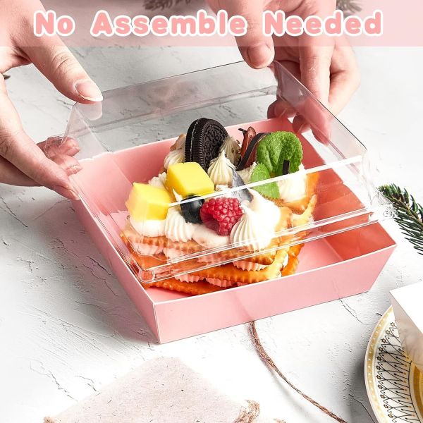 Charcuterie Boxes With Clear Lids, Pack Pink Bakery Boxes, Cookie Boxes, Small Treat Boxes For Pastry, Sandwich, Cupcakes, Strawberries, Dessert To Go Containers
