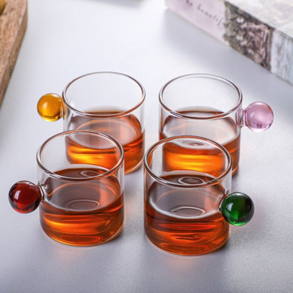 120ml Single Wall Glass Drinkware Breakfast Coffee Cups With Colored Ball Handle