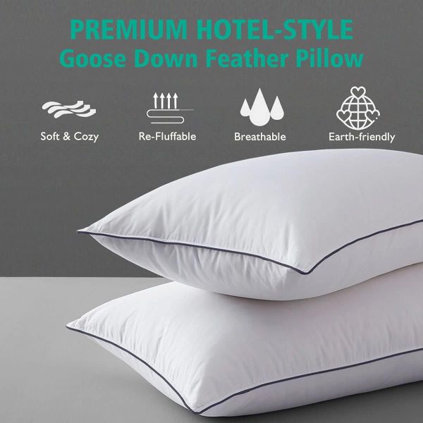 Soft Medium Feather Down Pillows Set of 2 for Stomach/Back Sleepers in Hotel- 0.5-1 Kg