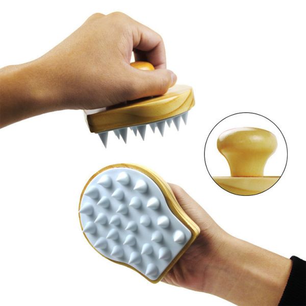 Relaxation Function Wood and Silicone Hair Scrub Brush Comb for Women Scalp Massager
