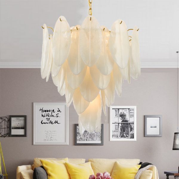 AC 220V ± 10% Support Dimmer Glass Leaves Chandelier 3D Printed Pattern for Home Decor