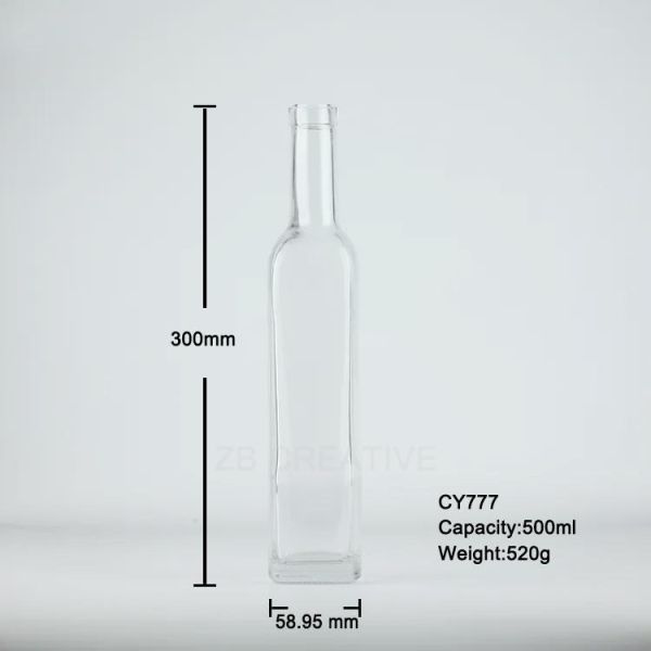 500ml High White Glass Whisky Bottle Cork Closure Premium Spirits Packaging 520g CY-777
