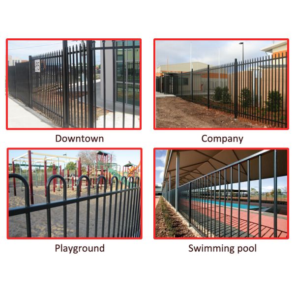 Powder Painted Black Welded Security Steel Fence Iron Fence Panel